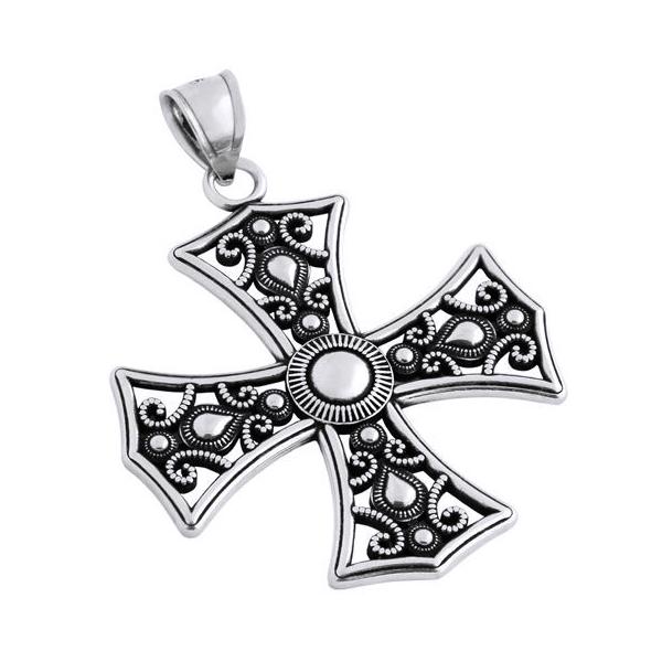 Pandant argint 925 cruce malteza cu aspect vintage [2]